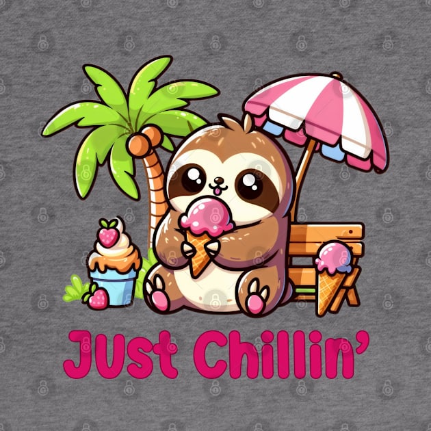 Lazy Days & Ice Cream Haze: Kawaii Sloth Chilling And Enjoying Ice Cream In The Summer by Printastic Artisan Design